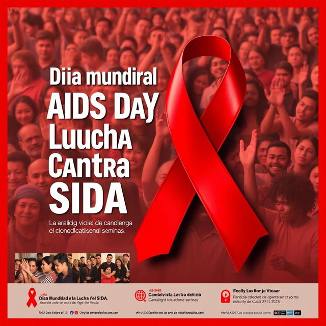 A powerful and informative poster for World AIDS Day, featuring a bold red ribbon symbolizing the fight against AIDS