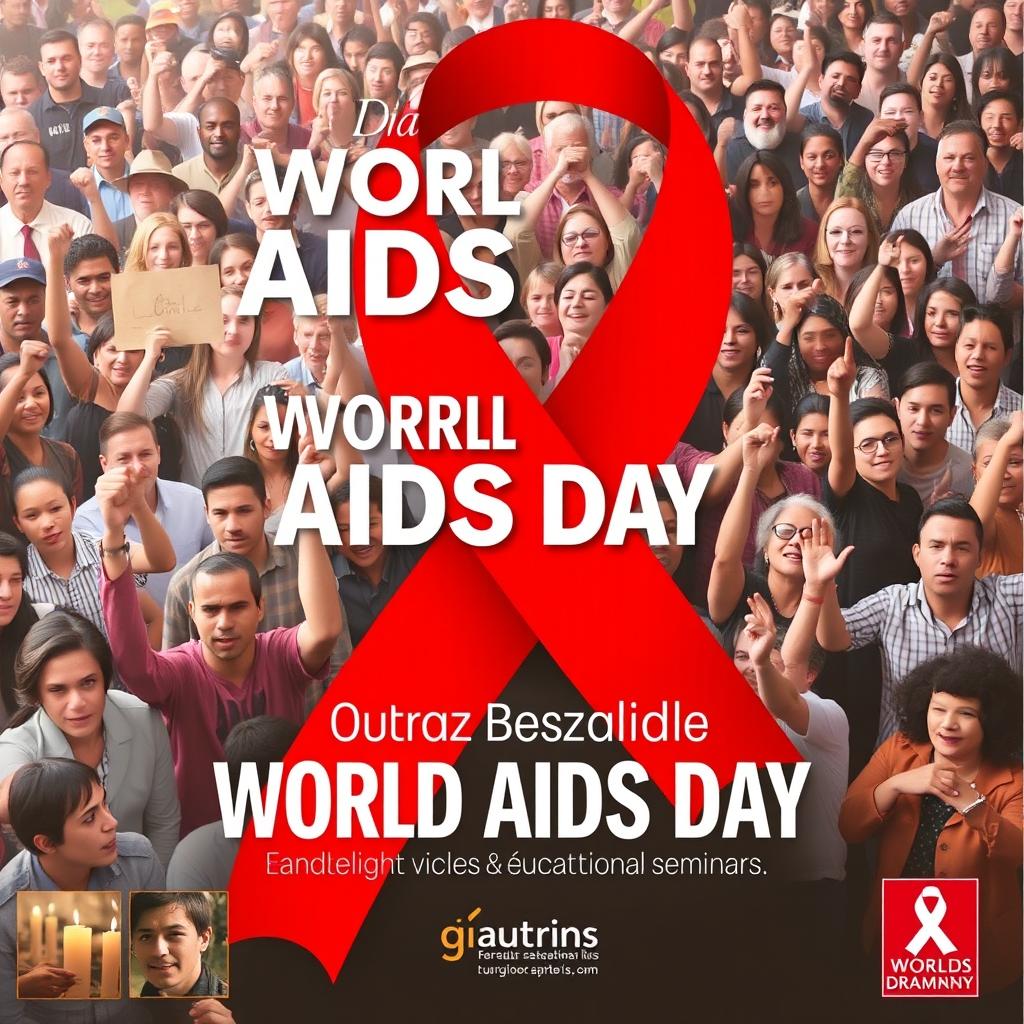 A powerful and informative poster for World AIDS Day, featuring a bold red ribbon symbolizing the fight against AIDS