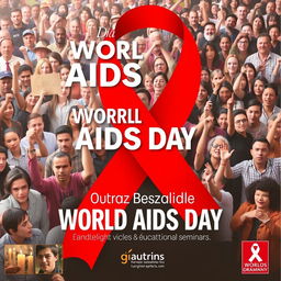 A powerful and informative poster for World AIDS Day, featuring a bold red ribbon symbolizing the fight against AIDS