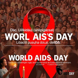 A powerful and informative poster for World AIDS Day, featuring a bold red ribbon symbolizing the fight against AIDS