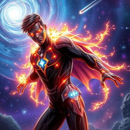 A powerful hero named Kieran with a striking cosmic appearance