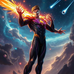 A powerful hero named Kieran with a striking cosmic appearance