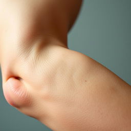 A highly detailed close-up of a human elbow, showcasing the skin texture, hair follicles, and subtle variations in color