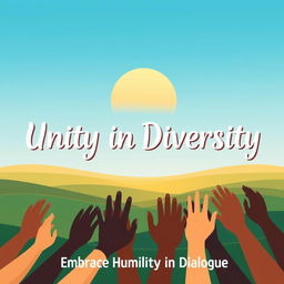 A poster promoting non-partisanship and humility, featuring a serene landscape with a wide horizon, symbolizing unity and open-mindedness