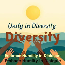 A poster promoting non-partisanship and humility, featuring a serene landscape with a wide horizon, symbolizing unity and open-mindedness