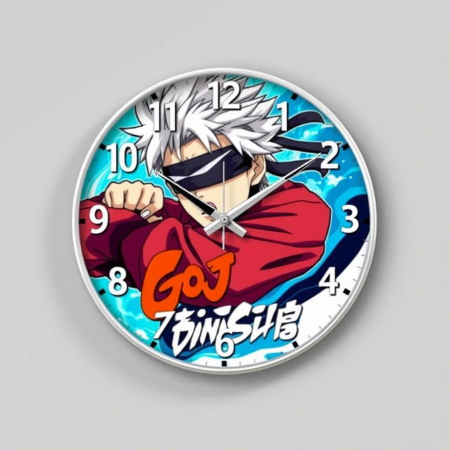 A stylish wall clock design featuring Gojo Satoru, the popular character from the anime series 'Jujutsu Kaisen'