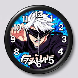 A stylish wall clock design featuring Gojo Satoru, the popular character from the anime series 'Jujutsu Kaisen'