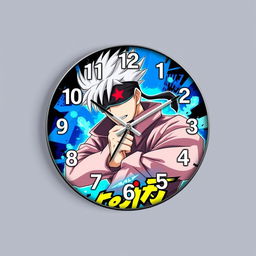 A stylish wall clock design featuring Gojo Satoru, the popular character from the anime series 'Jujutsu Kaisen'