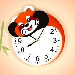 A whimsical wall clock design shaped like a red panda, inspired by the movie 'Turning Red'