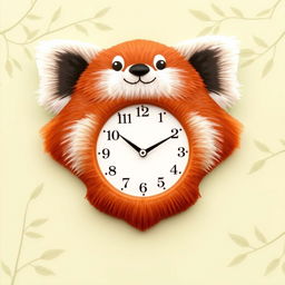 A charming wall clock design intricately shaped like the head of a red panda