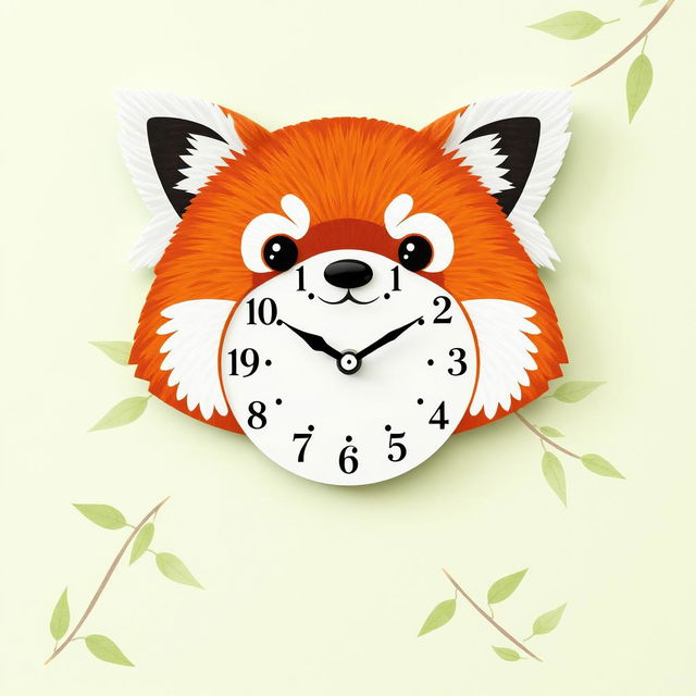 A charming wall clock design intricately shaped like the head of a red panda