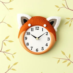 A charming wall clock design intricately shaped like the head of a red panda