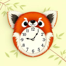 A charming wall clock design intricately shaped like the head of a red panda