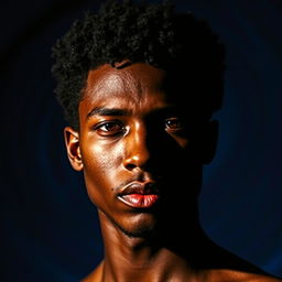 A striking portrait of a dark-skinned person named Alon, featuring bold and vivid colors