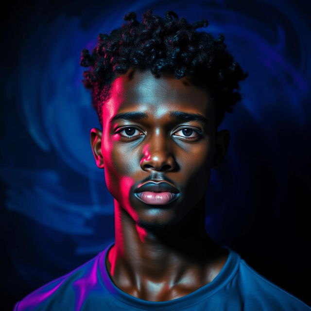 A striking portrait of a dark-skinned person named Alon, featuring bold and vivid colors