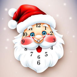 A festive wall clock design shaped like the head of Santa Claus