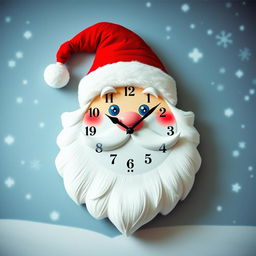 A festive wall clock design shaped like the head of Santa Claus