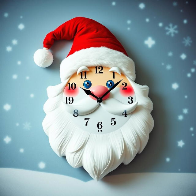 A festive wall clock design shaped like the head of Santa Claus