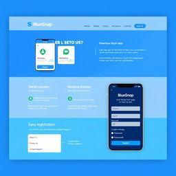 A modern, clean homepage design for a digital wallet service called 'BlueSnap'