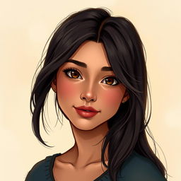 A beautifully illustrated portrait of a young Latina woman, approximately 20 years old