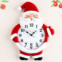 A whimsical wall clock designed in the shape of Santa Claus