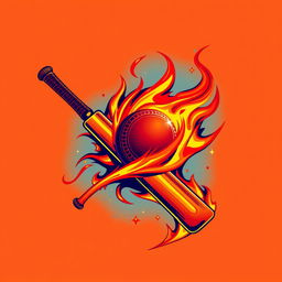 A dynamic and eye-catching cricket t-shirt design featuring vibrant flames and fire elements intertwined with a cricket ball and bat