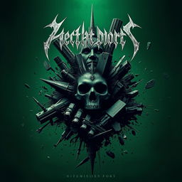 a stunning album art cover featuring a dark green color palette, showcasing an aggressive visual