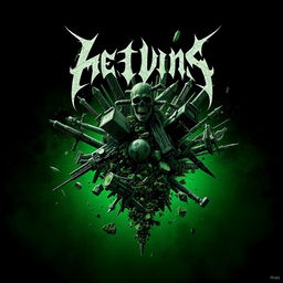 a stunning album art cover featuring a dark green color palette, showcasing an aggressive visual