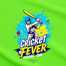 A vibrant and stylish cricket-themed t-shirt design that incorporates the elements of a cricket bat and ball