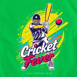 A vibrant and stylish cricket-themed t-shirt design that incorporates the elements of a cricket bat and ball