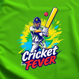 A vibrant and stylish cricket-themed t-shirt design that incorporates the elements of a cricket bat and ball