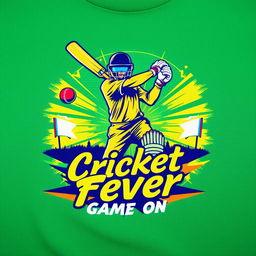 A vibrant and stylish cricket-themed t-shirt design that incorporates the elements of a cricket bat and ball
