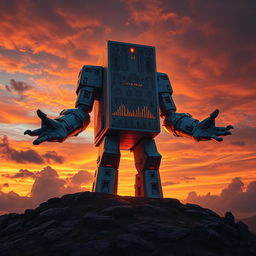 A colossal, towering Titan resembling a speaker, with intricate designs of audio levels and sound waves etched into its surface