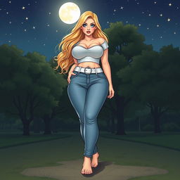 A comic book style illustration of a tall, fat, sexy girl radiating beauty and innocence