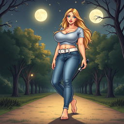 A comic book style illustration of a tall, fat, sexy girl radiating beauty and innocence