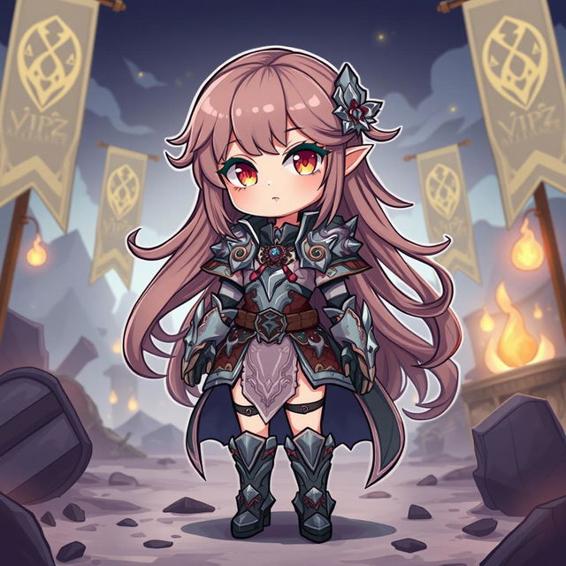 A cute girl in a stylized fantasy setting, representing the VIPZ Alliance, wearing an intricately designed battle outfit inspired by a last war theme