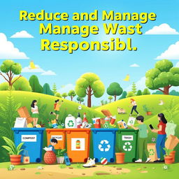 A vibrant campaign poster promoting waste reduction and management