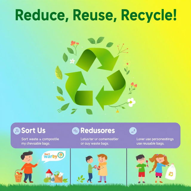 A vibrant poster promoting a campaign to reduce and manage waste effectively