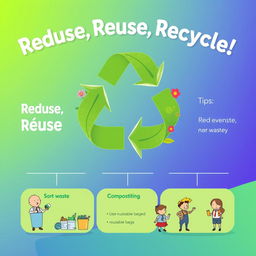 A vibrant poster promoting a campaign to reduce and manage waste effectively