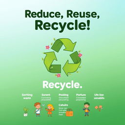 A vibrant poster promoting a campaign to reduce and manage waste effectively