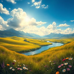 A stunningly realistic interpretation inspired by the provided image, featuring a serene landscape with vibrant colors and intricate details