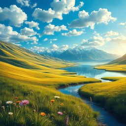 A stunningly realistic interpretation inspired by the provided image, featuring a serene landscape with vibrant colors and intricate details