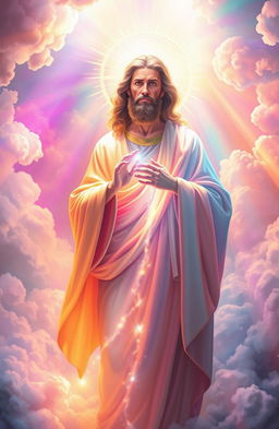 A vibrant and heavenly background, reminiscent of divine light descending from the heavens