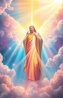 A vibrant and heavenly background, reminiscent of divine light descending from the heavens