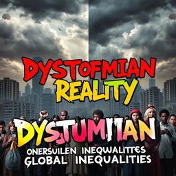 A striking piece of advocacy art showcasing the theme 'Dystopian Reality: Unearthing Global Inequalities'