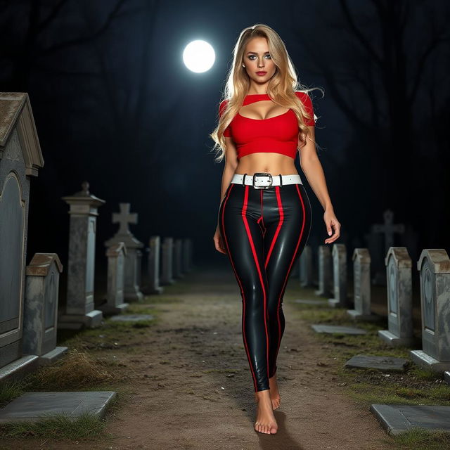 A sexy, beautiful, innocent-looking long hourglass shaped girl with medium-sized breasts and very low, very wide, fat saddle bag low bimbo hips