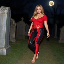 A sexy, beautiful, innocent-looking long hourglass shaped girl with medium-sized breasts and very low, very wide, fat saddle bag bimbo hips