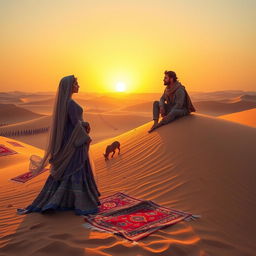 The iconic love story of Leyla and Mecnun vividly depicted in a vast desert landscape