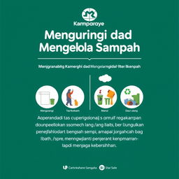 Sebuah poster kampanye yang menarik dan informatif tentang mengurangi dan mengelola sampah dengan baik