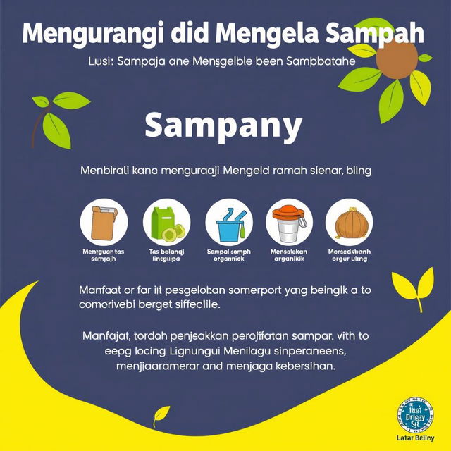 Sebuah poster kampanye yang menarik dan informatif tentang mengurangi dan mengelola sampah dengan baik